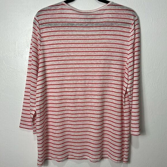 Chico’s Striped Knit Linen Pocket 3/4 Sleeve Tee Blouse Size XL - Picture 5 of 10